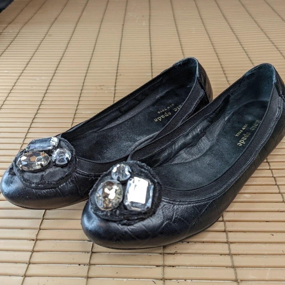 KATE SPADE NEW YORK FAITH bejeweled rhinestone alligator print black leather bal
